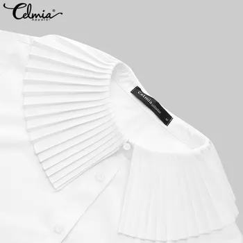 Elegante OL de la Oficina de las Señoras Tops Celmia las Mujeres de la Moda de la Corbata de lazo Blusa Blanca de Manga Larga Solapa Volantes Camisas de Botones Casual Blusas 7