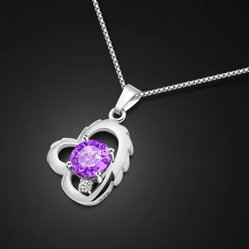 Elegante Púrpura de Cristal Collar de Plata Maciza 925 de Plata en forma de Corazón Colgante de Cadena. De alta calidad de la dama de la plata Esterlina de la joyería