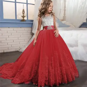 Elegante Vestido Para Las Niñas De La Boda Vestidos De 2020 Rojo De Año Nuevo De La Ropa De Los Niños De La Flor Sin Respaldo Tirados De Vestir Para Niños De 6 A 14 Años