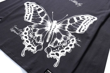 ELKMU Harajuku Mariposa Impresión Gráfica Manga Larga Camisetas Camisetas para Hombre Casual Suelto Camisetas Moda Streetwear Tops 2020 HE140
