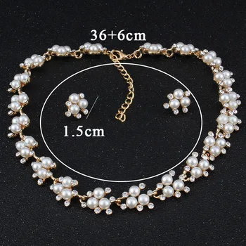 Encanto Nupcial Conjuntos de Joyas de Perlas de Oro de color de los Pendientes del Collar de la Conjunto de diamantes de imitación de las Mujeres de Regalo de la Joyería De la Boda Accesorios