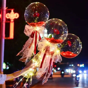 Entrega rápida de la Rosa Ramo de Globos Luminosos Romántico LED de Globos para la Decoración de Regalo de Día de san valentín de Regalo de la Fiesta de Cumpleaños de la Boda Decoración