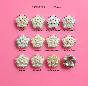 Envío gratis 20mm 50PCS/lot las planas de perlas de diamantes de imitación botón para accesorio para el pelo (BTN-5125)