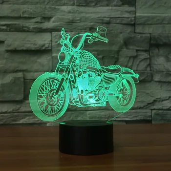 Envío gratis a Motor 3D de Luz Led de la Novedad 3D Lámpara de Mesa 3D Moto de Motocross de la forma de las Luces de la Noche USB LED 7 Colores Cambio de iluminación