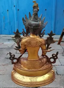 Envío gratis de Colección de bronce 36 cm Tíbet Tibetano de Bronce Dorado Lotus Asiento de Tara Verde Diosa de la Estatua de BUDA
