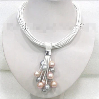 Envío gratis @@@@@ INCREÍBLE hermosa rosa gris natural de agua dulce collar de perlas a0096