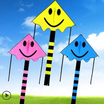 Envío gratuito cara sonriente kite 2pcs/lot con el kite línea de varios colores los niños kite juguete de vuelo al aire libre de la tela de nylon ripstop