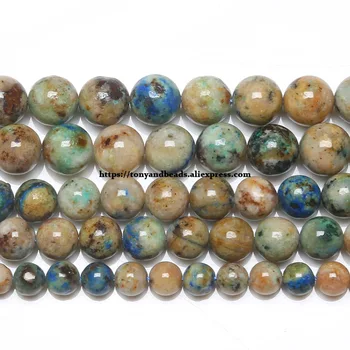 Envío libre Natural de los Colores Mezclados Chrysocolla Piedra Redonda Suelta Perlas 15