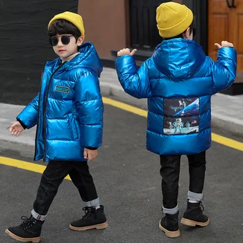 Espacio moda planeta de impresión de los niños chicos de chaqueta de algodón abrigo de invierno cálido con capucha gruesa mitad de la longitud de algodón abrigo de 2020