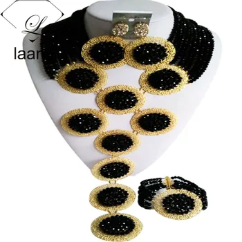 Espléndido Cristal Negro Traje Africano Perlas de la Joyería Conjunto Nigeriano Tradicional de la Boda Joyería Nupcial Conjuntos de ABF404