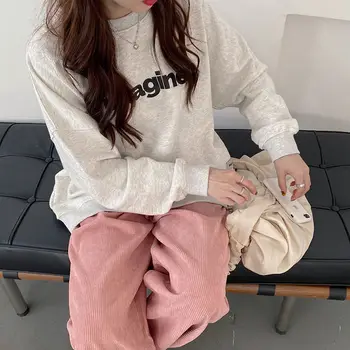 Establece para las Mujeres de la Moda de Simple Carta Chic Ulzzang Básicas de los Adolescentes Trajes de Harajuku Oversize 3XL de pierna Ancha Pantalones Popular Sudadera con capucha Ins