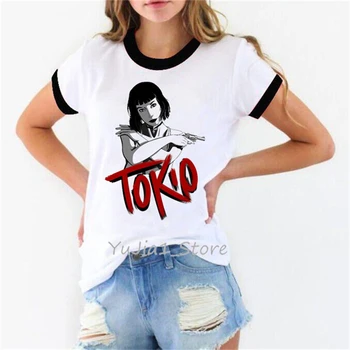 Estilo coreano ropa camisetas divertidas De La Casa De Papel camiseta graphic tees de las mujeres Dinero Atraco de impresión de dibujos animados femenino t-shirt tops