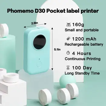 Etiquetas de la Impresora Phomemo Térmica sin tinta D30 de la Joyería de la Etiqueta O Código de Fabricante de Personal de Mano de Impresión Bluetooth Aplicación de Teléfono Gratuito
