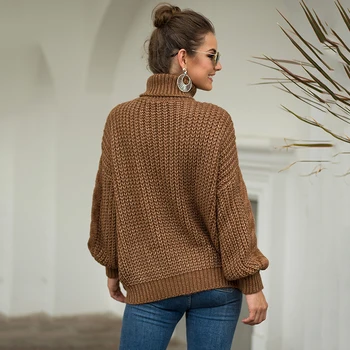 EVERAFTER de Cuello sólido suéter de punto de mujer jersey de rayas suelto otoño invierno 2019 señora grueso suéter casual de extracción femme