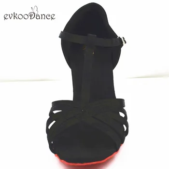 Evkoodance Negro de Satén Color de Zapatos De Baile Altura de Tacón de 7cm de Profesionales de gamuza suela Roja de Baile latino Zapatos Para Niñas Evk554