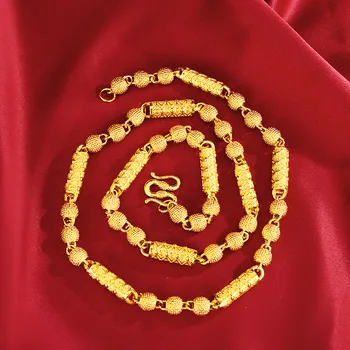 Exquisito Geométricas con Cuentas de Collar de Oro 14K Sólido Buda Perlas Hombres Collares Sin Cadena para Hombre, Regalos de Cumpleaños de la Joyería Fina