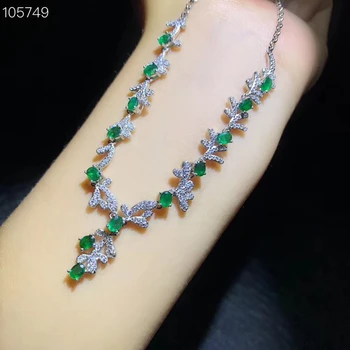 Exquisito verde esmeralda de la piedra preciosa collar para las mujeres de joyería de plata de la fiesta de cumpleaños regalo de aniversario joya natural de buen color