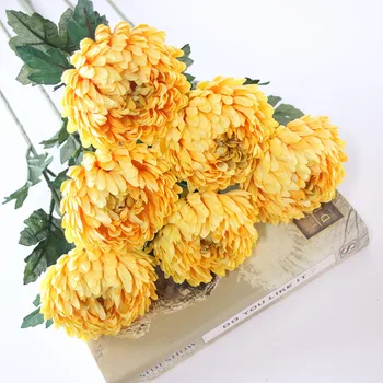 Falso Solo Tallo de la Piña Crisantemo Ronda de la Simulación de Crisantemos para la Boda de la Casa Escaparate de Flores Decorativas