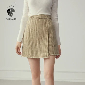 FANSILANEN de Lana mezcla casual traje de dos piezas de los conjuntos de Mujer otoño invierno oficina elegante falda y top set Femenino conjuntos coincidentes 2020