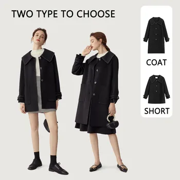 FANSILANEN Elegante negro de lana de mezcla de la capa de las Mujeres collar de vuelta vintage abrigo de invierno de Mujer de la cachemira largo abrigo de 2020