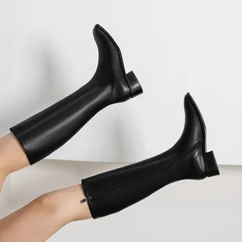 FEDONAS Concisa de Cremallera Lateral de la Rodilla Botas Altas de Cuero Genuino Zapatos de Mujer de Tacón 2020 de la Moda Tacones Bajos Partido Apretado Botas Altas