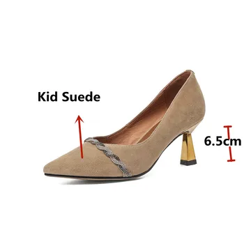 FEDONAS Elegantes Zapatos Para Mujer de Cuero de Gamuza zapatos de Tacón Alto de las Bombas de 2021 Primavera más reciente Boda de la Señora de la Oficina Punta del Dedo del pie Zapatos de Mujer