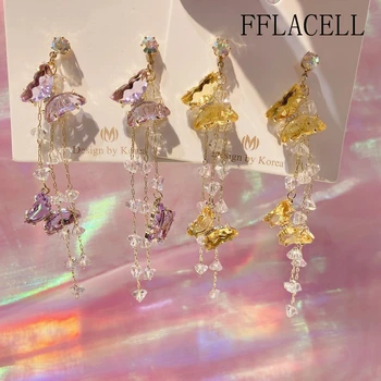 FFLACELL Corea Elegante de colores de Cristal Mariposa Pendientes de la Gota de las Mujeres de Vacaciones Partido Borla Pendientes de la Joyería