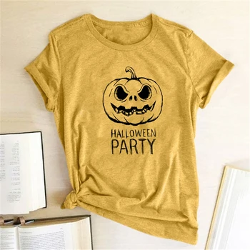 Fiesta de Halloween Calabaza en la Cabeza de Impresión T-camisas de las Mujeres de Verano Graphic Tees de la Moda Tops para Adolescentes Casual Cuello Redondo Estética de la Ropa