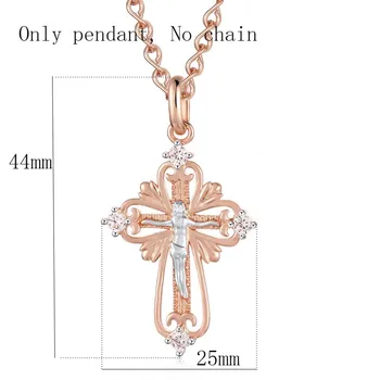 FJ Mujeres Mens Diapositiva Cruz Colgante 585 Oro Rosa Blanca Cúbicos Circón Iglesia Colgante+Opcional 2.5 mm Cadenas de Collar