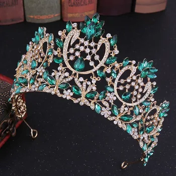 FORSEVEN Barroco de la Moda Rojo/Azul/de Oro de Color de diamantes de imitación de Cristal Tiara y la Corona de la Joyería para la Novia de la Boda de Fiesta de Sombreros