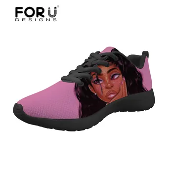 FORUDESIGNS Zapatillas de deporte de Moda para el Adolescente Negro de las Niñas de la Magia Africana Zapatos Planos de las Mujeres de Malla Zapatos de las Señoras Ligero Otoño Pisos