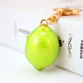 Fruto colgante llavero Creativo Lindo Gafas de Color Verde Limón de la Llave del Coche del Anillo de la Fruta llavero de Metal Colgante de los Accesorios Pequeños Regalos
