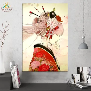 Geisha Chica Cartel de la Pintura en tela, Grabados y Carteles de la Decoración del Hogar Moderno Arte de la Pared Imágenes de Marco para la Sala de estar Arte Japonés