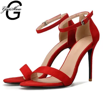 GENSHUO Sandalias Clásicas de las Mujeres Zapatos de Dedo del pie Abierto Sandalias Mujer 2019 Zapatos de Mujer zapatos de Tacón Alto, Más el Tamaño de los Zapatos Negro Blanco Rojo