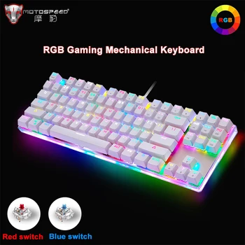 Genuino Motospeed K87S Juego mecánico de teclado 87 teclas ruso/inglés diseño RGB luz de fondo azul/rojo interruptor de teclado con cable