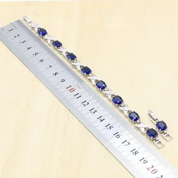 Geométricas de Color Plata sistema de la Joyería para las Mujeres de color Azul Oscuro de Circón Pulsera Aretes Collar Colgante Anillo de Regalo de Cumpleaños