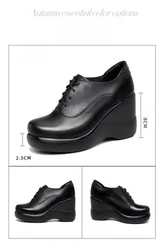 GKTINOO Encajes Cuñas de Zapatos para las Mujeres 2020 Otoño de la Plataforma de Bombas de Mujer de Tacón Alto de Oficina de Cuero Zapatos de las Señoras de Más el Tamaño de 33-43