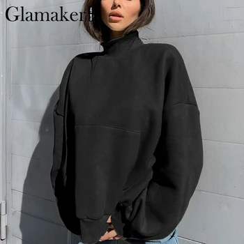 Glamaker cuello de Tortuga del color sólido casual suelto sudadera de Mujer top de todos-partido de calentamiento bolsillo de la moda de invierno sudadera oversize 2020