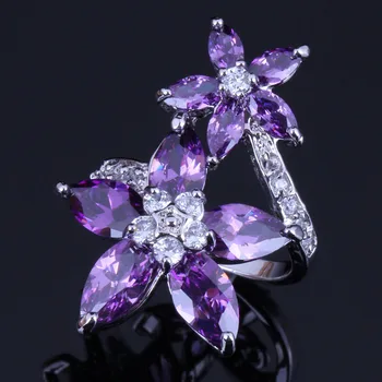 Glamorosa Estrella Púrpura Cubic Zirconia Blanco CZ de Plata Chapado en Anillo V0514