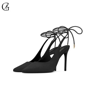 GOXEOU de las Mujeres de las Bombas de Grey Desnuda Rojo Negro Zapatillas de cordones Punta del Dedo del pie zapatos de Tacón Alto de Fiesta de Moda de Señora de la Oficina de Zapatos de Tamaño 32-46