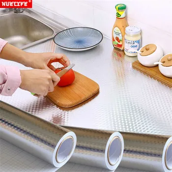 Gran Auto-adhesivo engrosamiento de gabinete a prueba de humedad del papel de aluminio papel de cocina adhesivos de baldosas de alta temperatura de la estufa de hoja de lata