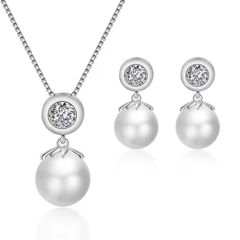 GU66 Popular de circón joyería de la perla de novia de circón collar de los pendientes de dos conjuntos