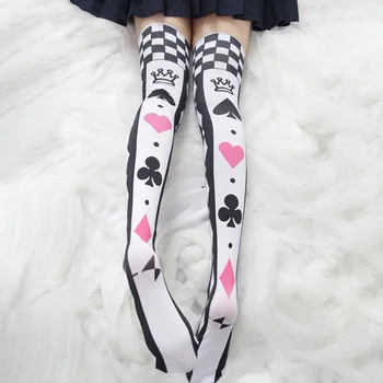 Gótico Alice Poker Lolita Medias de Cosplay de Anime Calcetines Kawaii Muslo de Alta Escuela Japonesa de Calcetín Sobre la Rodilla de Siembra