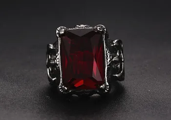 Gótico de la vendimia rubí piedras preciosas rojo de circón anillos de diamantes para los hombres de titanio de acero inoxidable de la joyería de bisutería bague punk de moda regalos
