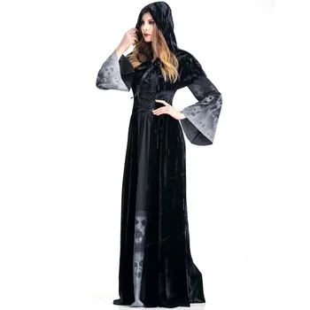 Halloween Cosplay Disfraces de Mujer de la Vendimia de la Bruja de Manga Larga Vestido Maxi Capa Traje de хеллоуин костюм Vestido de dia das brujas #D