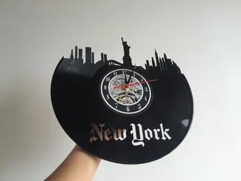 Hechas a Mano únicas de la Ciudad de Newyork disco de Vinilo reloj de pared, reloj de gran duvar saati mecanismo del reloj