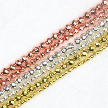 Hematita mineral de Hierro de la piedra 2-12mm de Fábrica al por mayor AA+ Oro Rosa de Plata del color de la ronda facetas suelta perlas de BRICOLAJE accesorios de la joyería de E6