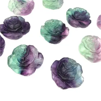Hermosa Natural Púrpura Verde De Fluorita Con Forma De Rosa Tallada A Mano De Cristal De La Flor De Piedras De Curación Decoración Natural De Los Cristales De Cuarzo