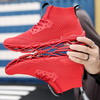 Hoja de Zapatillas Para los Hombres de Malla Transpirable Calcetines Zapatillas de deporte Antideslizante Amortiguación Suela de Atletismo de Zapatillas de Deporte de los zapatos de Entrenamiento de Alta-top