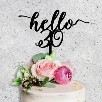 Hola a 30 Topper de la Torta de cumpleaños número 30 de topper de la torta de 30 años de Aniversario de la boda decoración de pastel de topper suministros